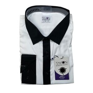 Tayion Slim-Fit‎ Trim Dress Shirt Mens 2XL 18-18.5 36/37 White Black $60
